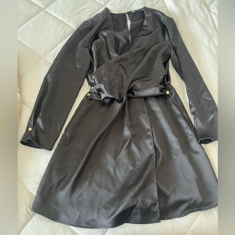 Zara Black Satin Romper Dress